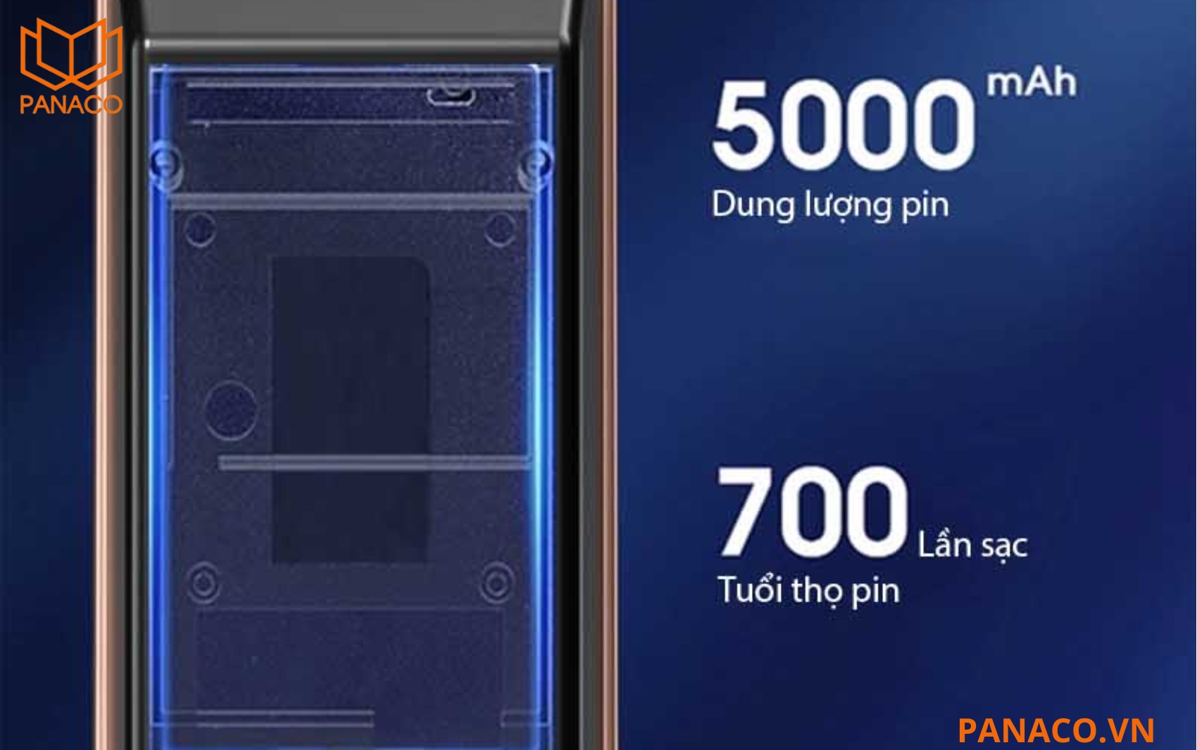 Khóa sử dụng viên pin sạc lithium có dung lượng lên đến 5000mAh