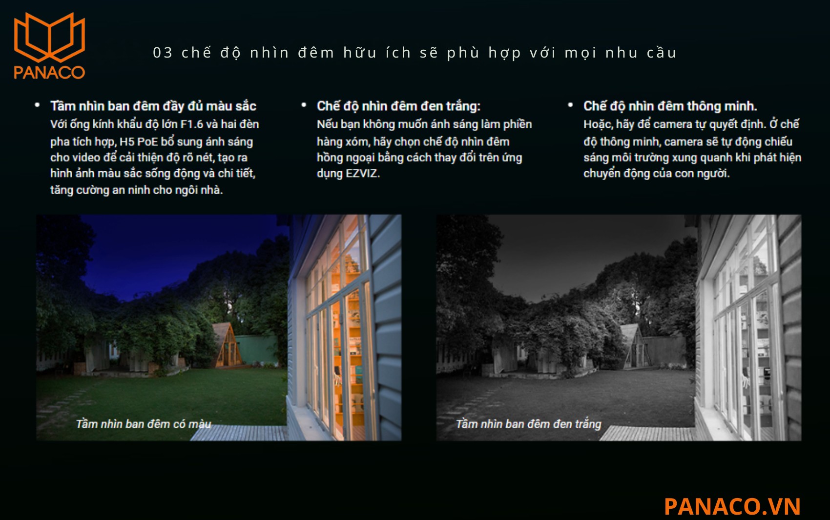 Camera Ezviz H5 PoE 2K hỗ trợ 3 chế độ hoạt động ban đêm