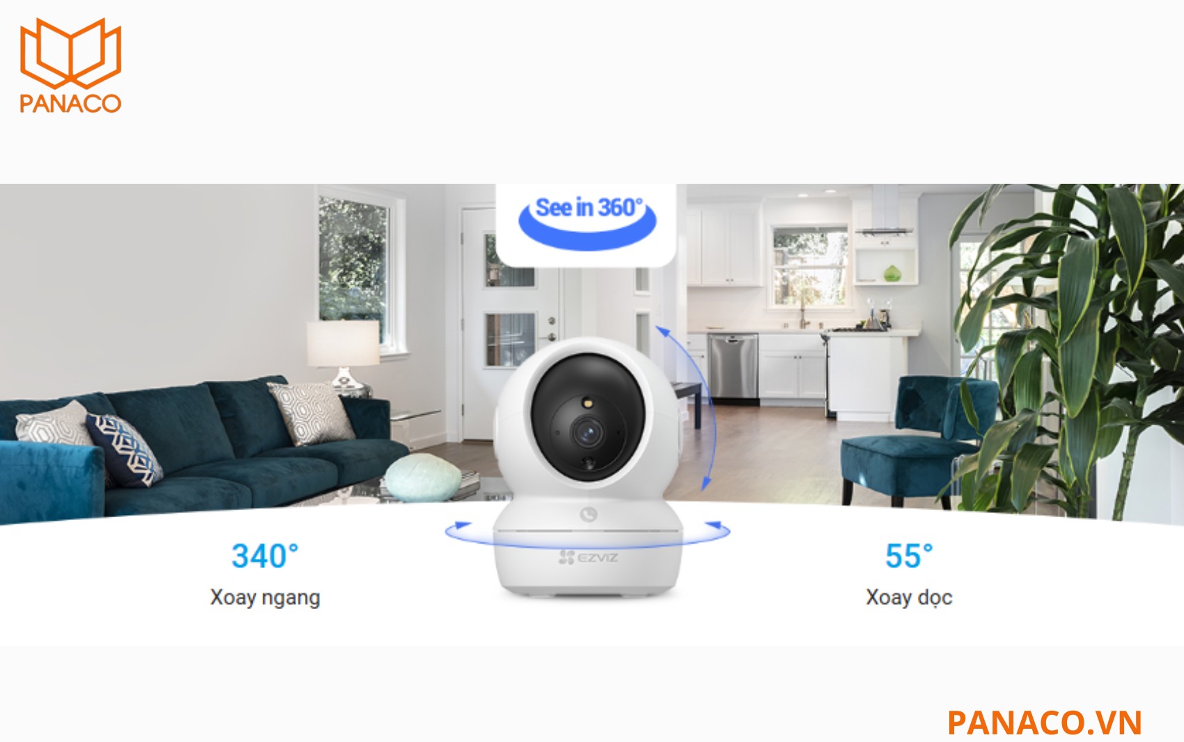 Ezviz C6N Pro sở hữu khả năng quay quét toàn cảnh 360°, cho phép giám sát gần như toàn bộ không gian xung quanh