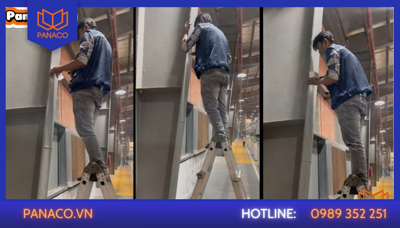 Thi công hệ thống ống bảo vệ và đi dây dọc theo cột thép nhà xưởng