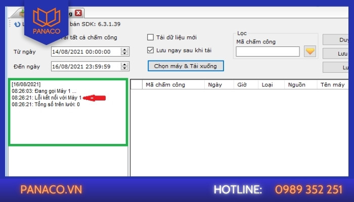 Phần mềm chấm công bị lỗi