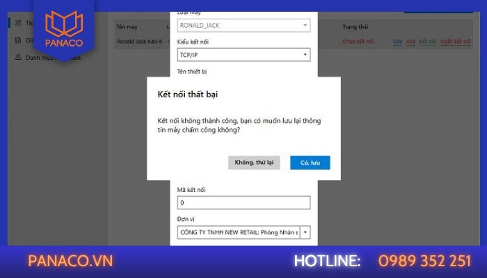 Lỗi kết nối giữa máy chấm công và máy tính