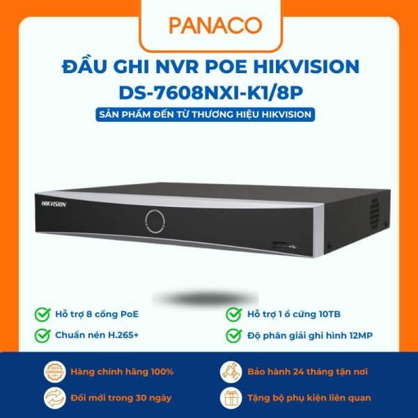 Đầu ghi NVR PoE Hikvision DS-7608NXI-K1/8P
