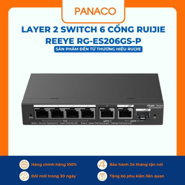 Layer 2 Switch 6 cổng Ruijie Reeye RG-ES206GS-P