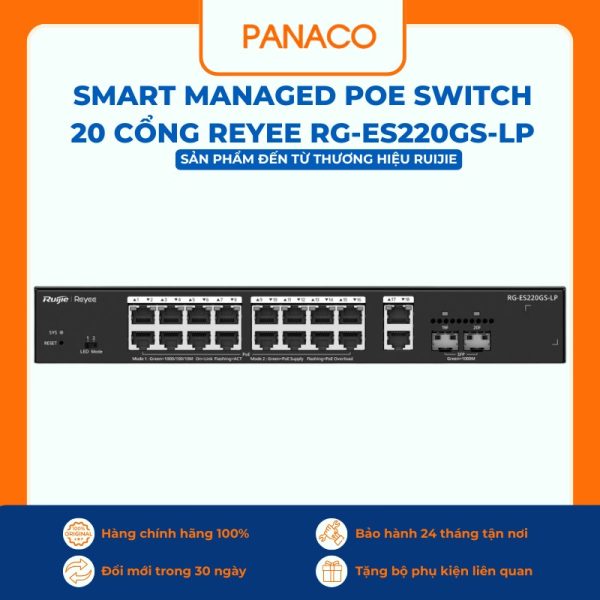 Smart Managed PoE Switch 20 cổng Reyee RG-ES220GS-LP