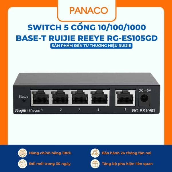 Switch 5 cổng 10/100/1000 BASE-T Ruijie Reeye RG-ES105GD