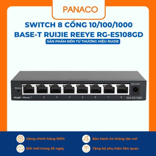 Switch 8 cổng 10/100/1000 BASE-T Ruijie Reeye RG-ES108GD