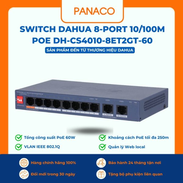 Switch Dahua 8-Port 10/100M PoE DH-CS4010-8ET2GT-60