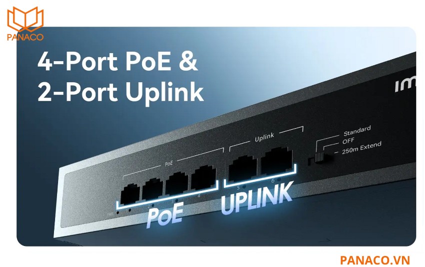 Switch PoE 4 port SF106P hỗ trợ 2 cổng uplink