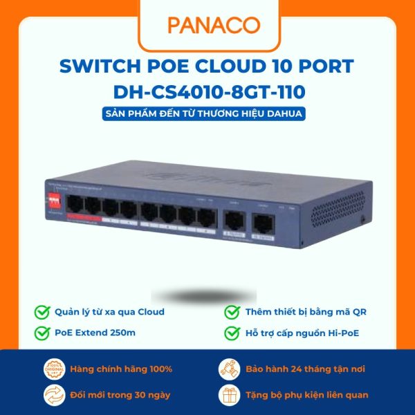 Switch PoE Cloud 10 port với 8 port PoE Gigabit DH-CS4010-8GT-110