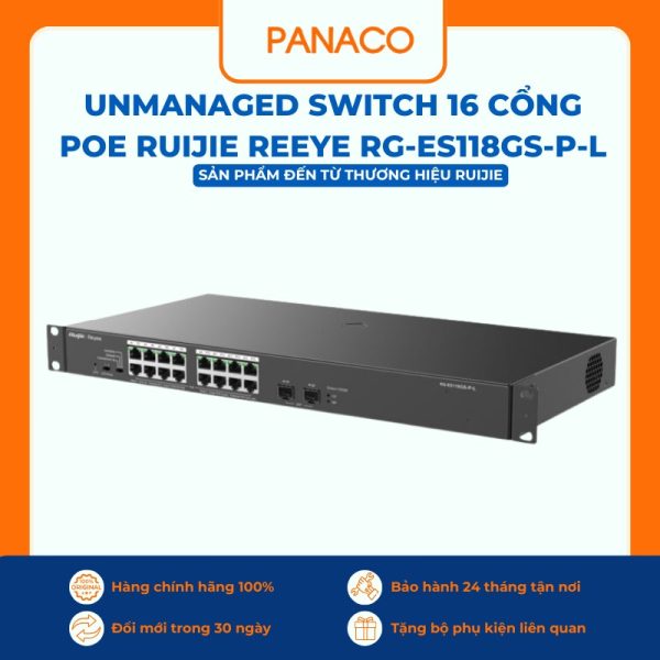 Unmanaged switch 16 cổng PoE Ruijie Reeye RG-ES118GS-P-L
