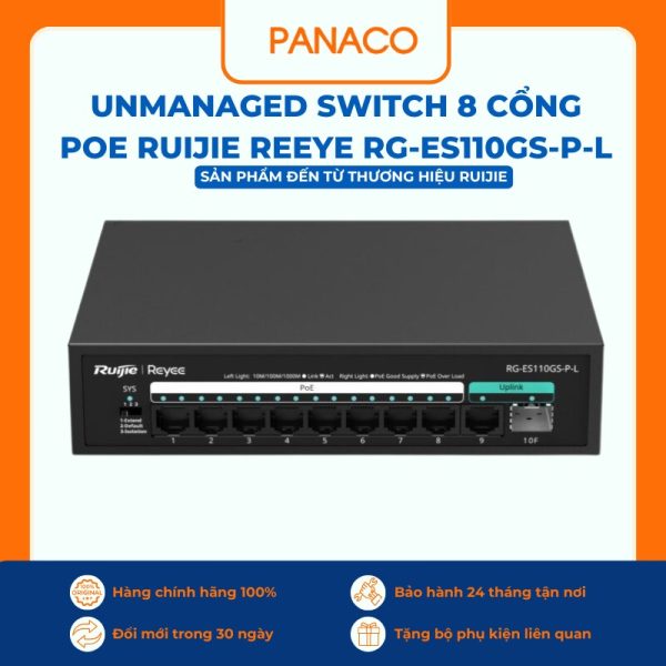Unmanaged switch 8 cổng PoE Ruijie Reeye RG-ES110GS-P-L