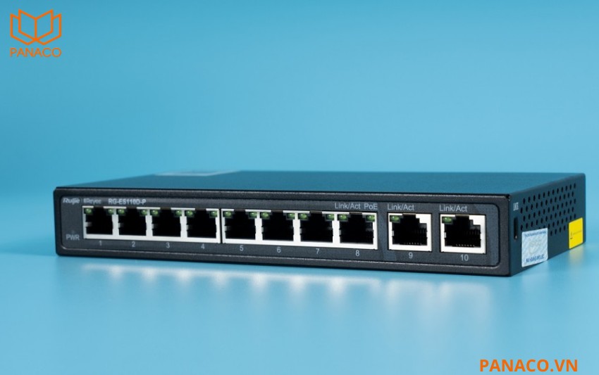 RG-ES110D-P thiết kế 8 cổng PoE/PoE+