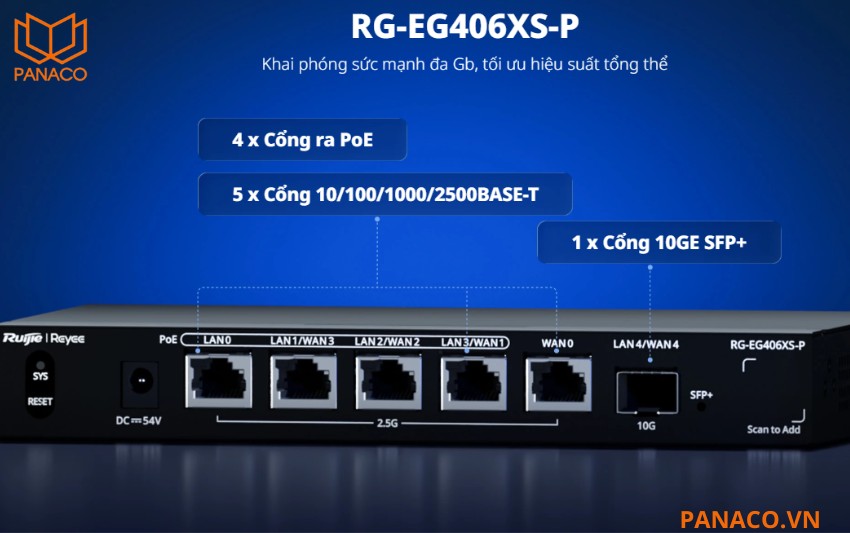 RG-EG406XS-P thiết kế cổng Multi-Gigabit 2.5GbE và uplink quang 10GbE