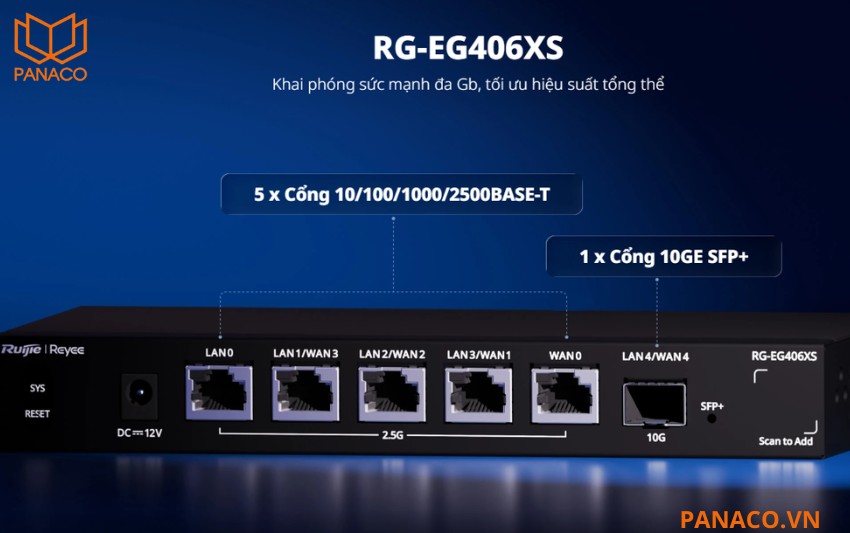 RG-EG406XS trang bị cổng mạng 2.5GbE và cổng quang 10GE SFP+