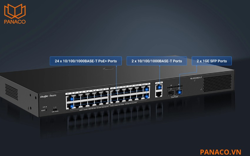 RG-ES228GS-LP thiết kế 24 cổng PoE_PoE+ Gigabit