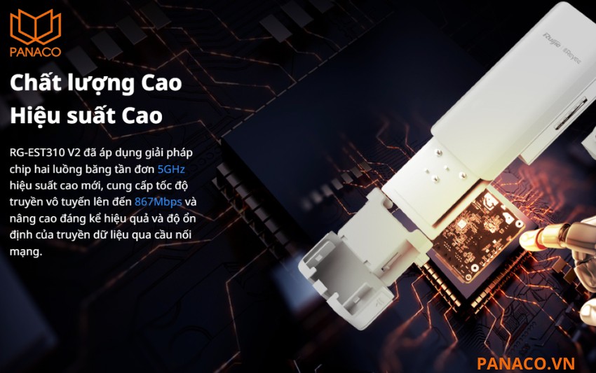 RG-EST310 V2 hỗ trợ tốc độ truyền tải lên đến 867 Mbps trên băng tần 5GHz