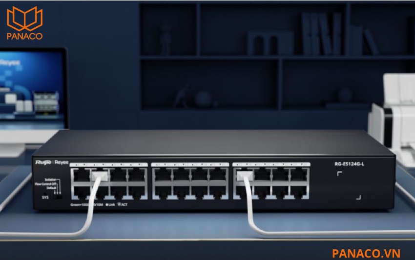 RG-ES124G-L trang bị 24 cổng Gigabit đáp ứng tốt nhu cầu truyền tải dữ liệu lớn