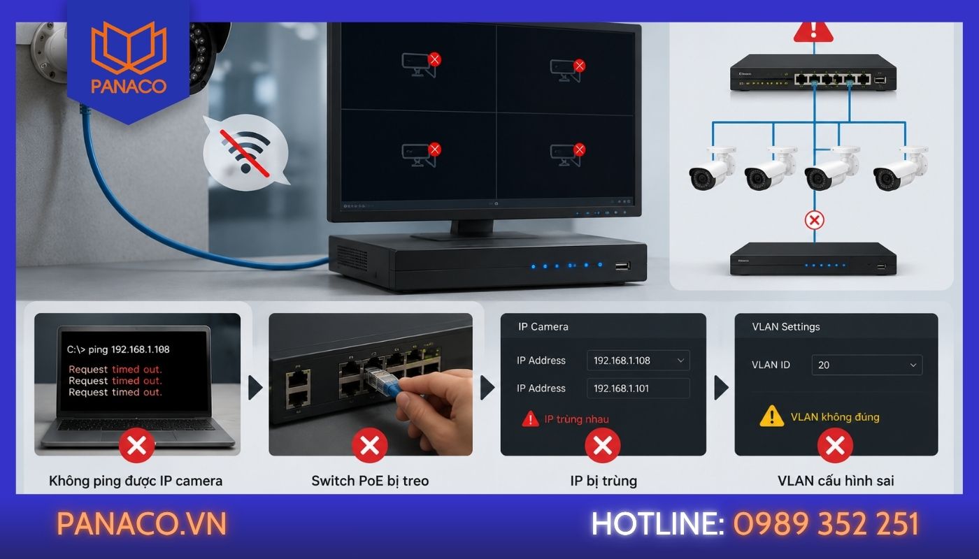 camera vẫn chạy nhưng không lên màn hình do mất kết nối mạng