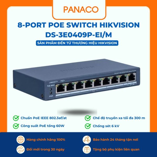 8-Port PoE switch Hikvision DS-3E0409P-EI/M