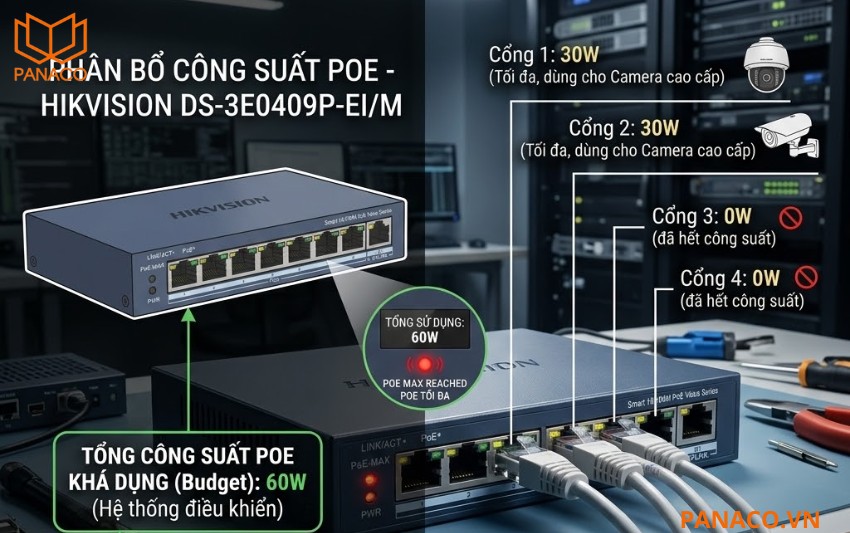 DS-3E0409P-EI_M có tổng công suất PoE 60W