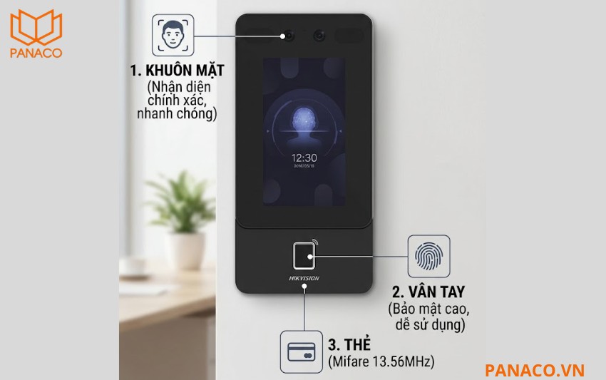 DS-K1T342MFX-E1 hỗ trợ 3 phương thức chấm công
