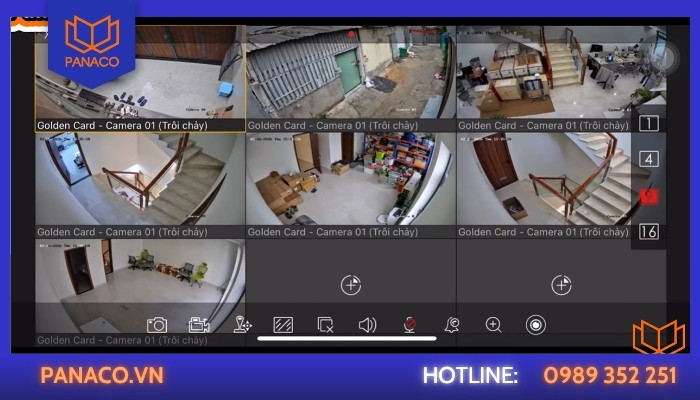 Giao diện xem camera an ninh văn phòng Golden Card trên điện thoại