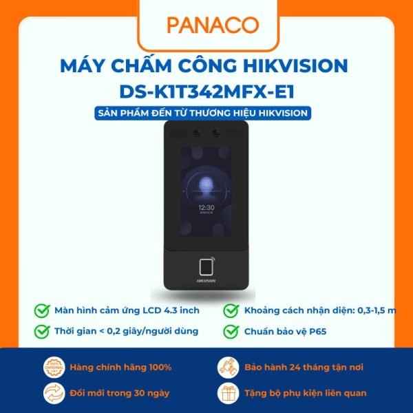 Máy chấm công nhận diện khuôn mặt Hikvision DS-K1T342MFX-E1