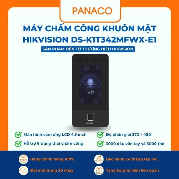 Máy chấm công khuôn mặt Hikvision DS-K1T342MFWX-E1