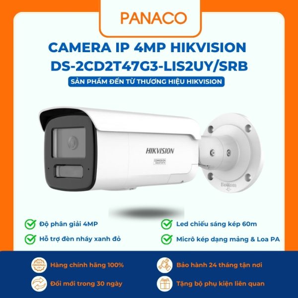 Camera IP 4MP Hikvision DS-2CD2T47G3-LIS2UY/SRB