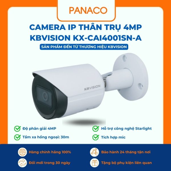 Camera IP thân trụ 4MP Kbvision KX-CAi4001SN-A