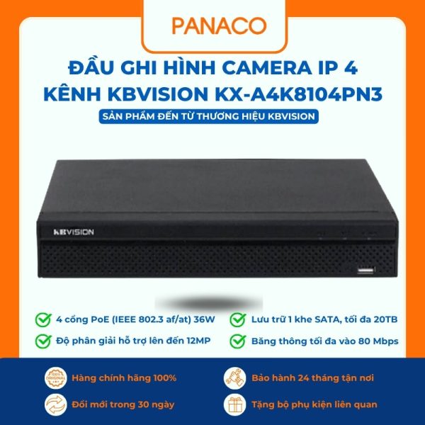 Đầu ghi hình camera IP 4 kênh Kbvision KX-A4K8104PN3