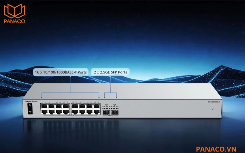 RG-ES216GC2MS thiết kế 16 cổng Gigabit RJ45