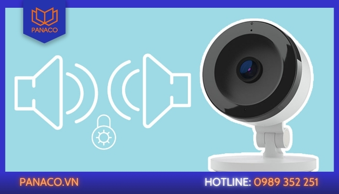 Biểu tượng loa và micro hai chiều trên camera đàm thoại của PANACO
