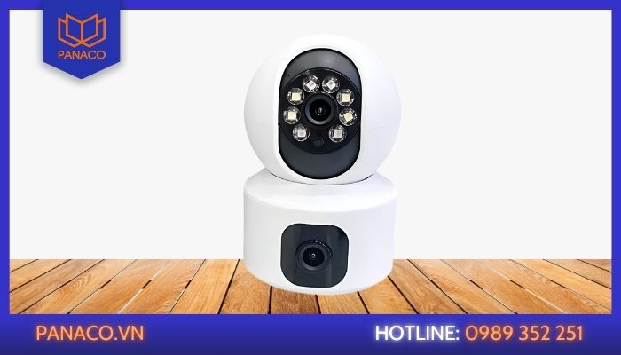Camera hai mắt xoay 360 đặt trên bàn khi vệ sinh và kiểm gioăng