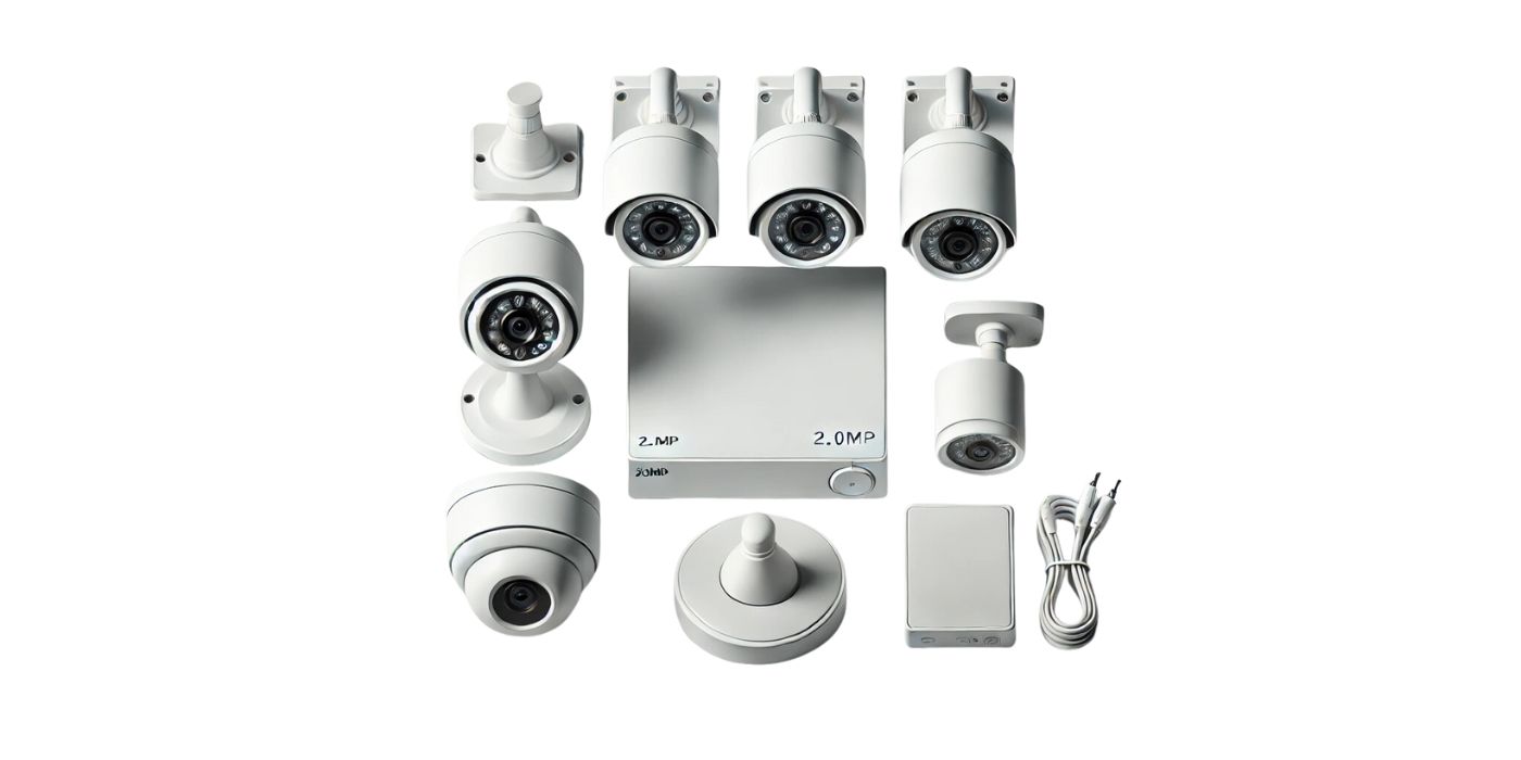 Trọn bộ camera có dây gồm bốn mắt, đầu ghi và ổ cứng dùng chung