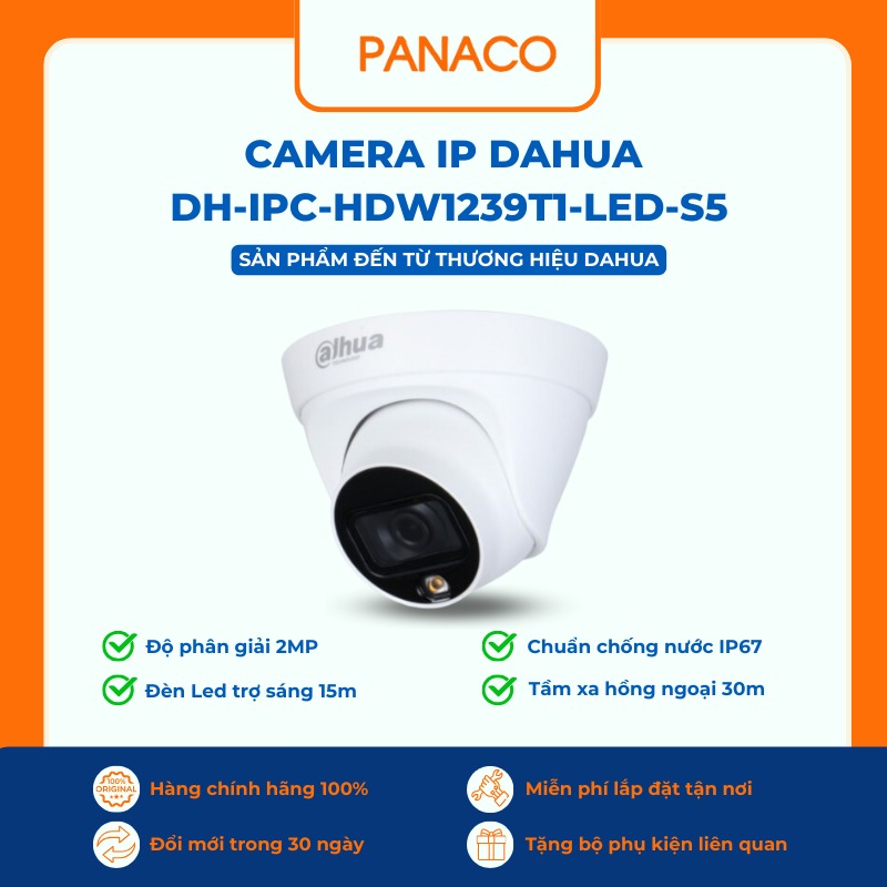 Camera Dahua DH-IPC-HDW1239T1-LED-S5 có đèn trợ sáng, ban đêm không mất màu, hình tốt