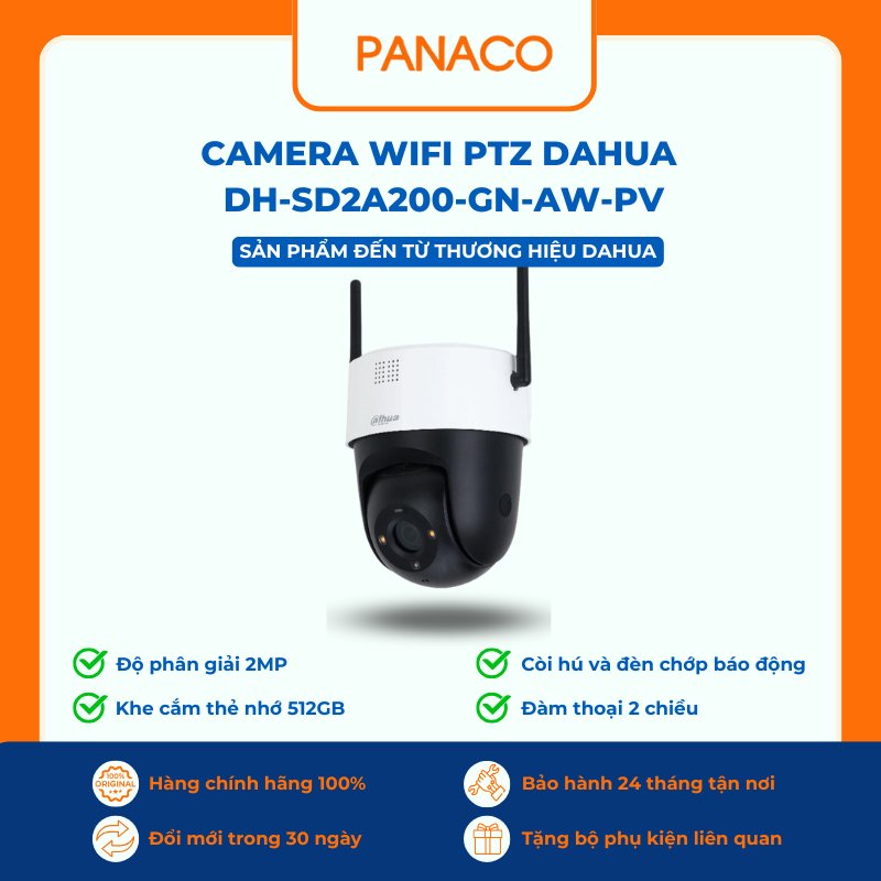 Camera wifi Dahua DH-SD2A200-GN-AW-PV xoay 360 độ, có còi hú và đèn chớp báo động