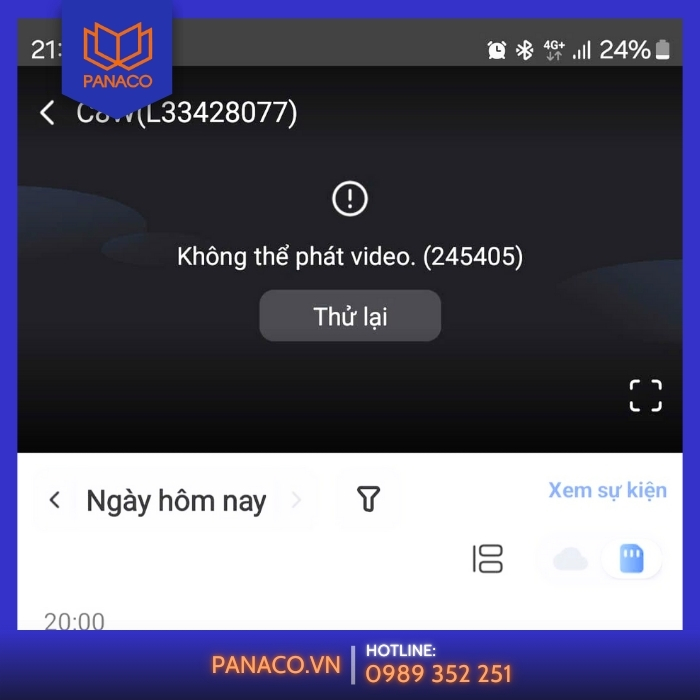 Màn hình điện thoại báo lỗi không phát được video khi camera mất kết nối