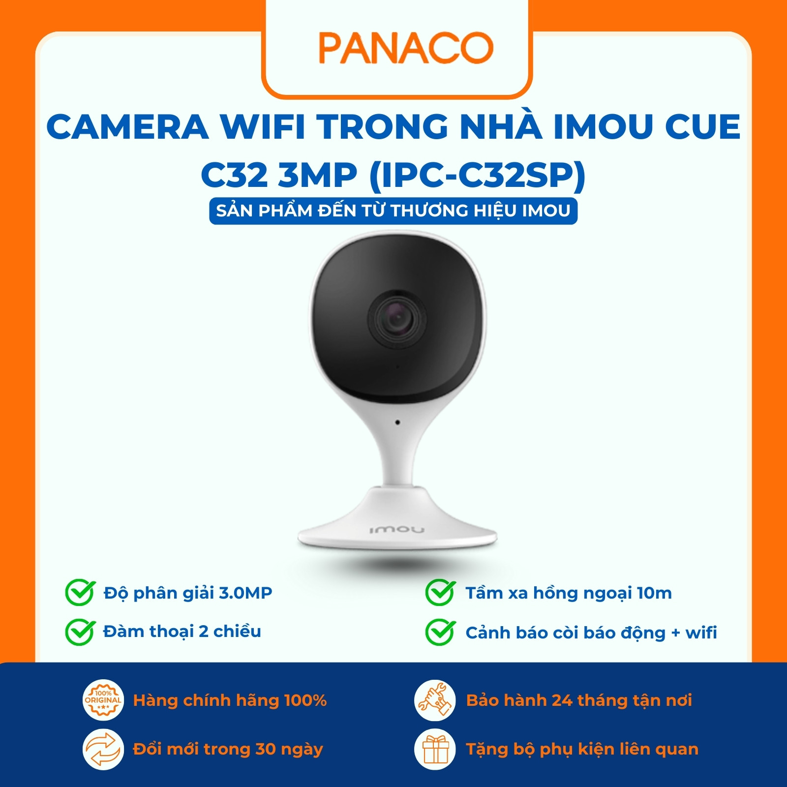 Camera wifi Imou Cue C32 3MP trong nhà, đàm thoại hai chiều, hồng ngoại 10m