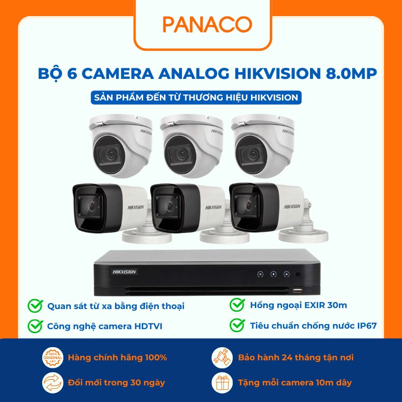 Trọn bộ 6 camera Hikvision 8MP kèm đầu ghi cho công ty nhiều phòng ban