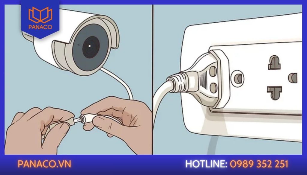 Hình minh họa cắm adapter cấp nguồn cho camera Yoosee trước khi cài đặt